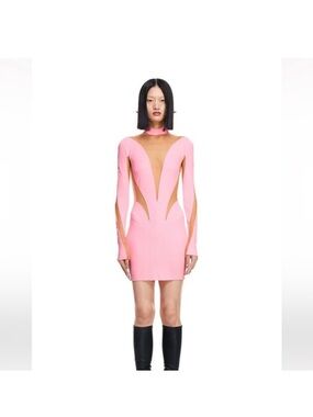 Mugler H and M Pink Mesh Paneled Dress